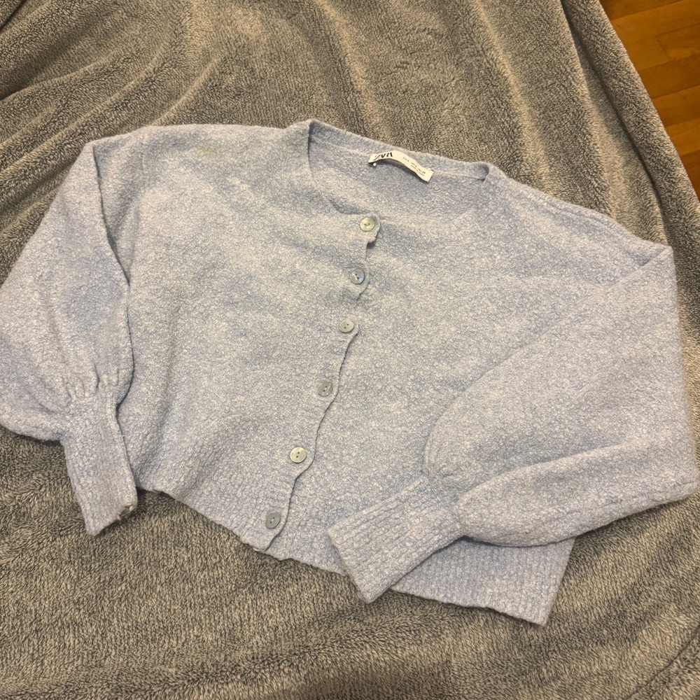 Zara cropped light blue cardigan